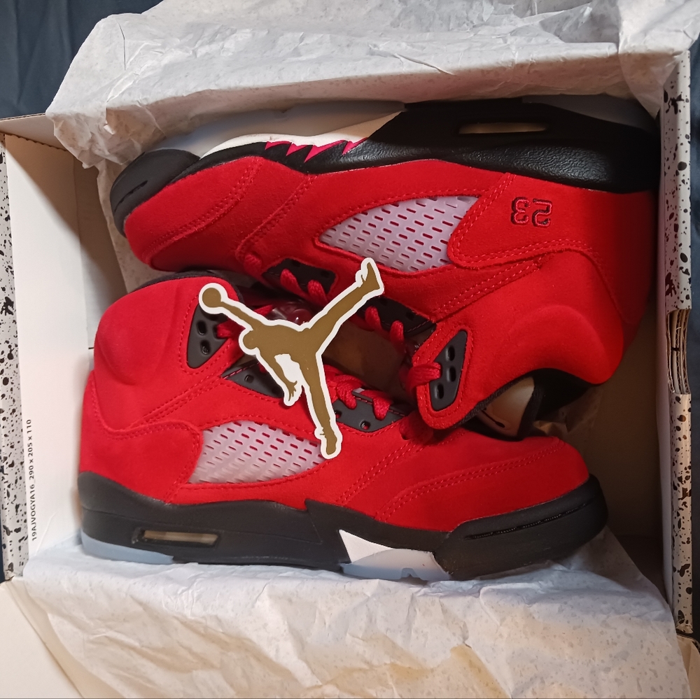 RETRO AIR JORDAN 5s - RAGING BULL - 100% AUTHENTIC - YOUTH SIZE 5.5 = WOMEN'S 7